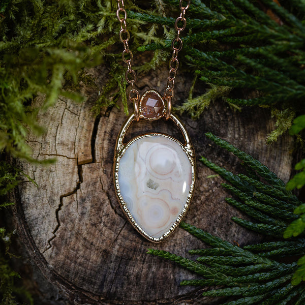 Ocean Jasper Inverted Teardrop with Faceted Sunstone Necklace