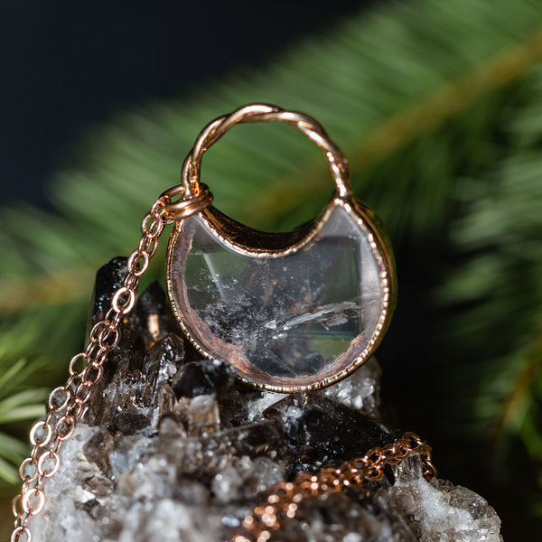 Rose Gold Faceted Aura Quartz Moon Necklace