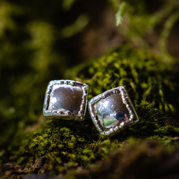 Swarovski Crystal Metallic Pearl Square Post Earrings