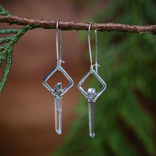 Tibetan Quartz Point Diamond Top Earrings