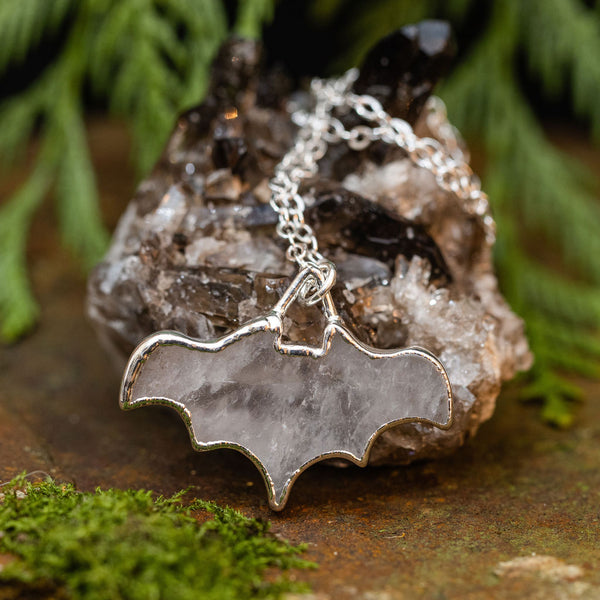 Clear Quartz Bat Necklace