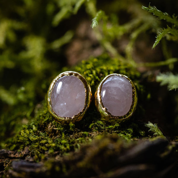 Rose Quartz Oval Post Earrings